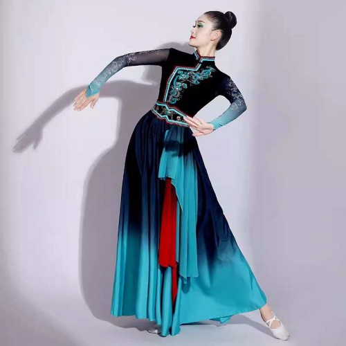 Women Chinese folk Mongolian dance dresses for girls female Art Examination Prairie Dance Mongolian Dance long gown 